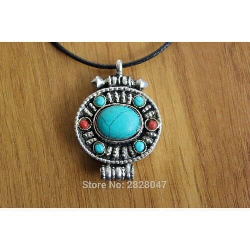 PN599 Ethnic Tibetan Silver 46mm*31mm Prayer Box Gau Women Pendant Wholesale Handmade Nepal Jewelry