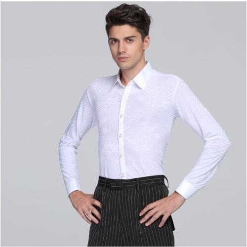 Popular Latin Dancing Shirts Males Dancing Tops Men Adult Rumba Salsa Ballroom Dance Upper Wear White Latin Dance Tops B-6997