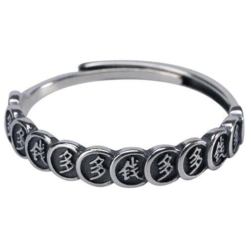 S925 sterling silver qian duo personalized retro distressed artistic copper coin for women opening Ring