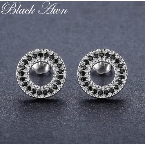 Classic 1.8g 925 Sterling Silver Natural Black Spinel Engagement Stud Earrings for Women Fine Jewelry Bijoux T199
