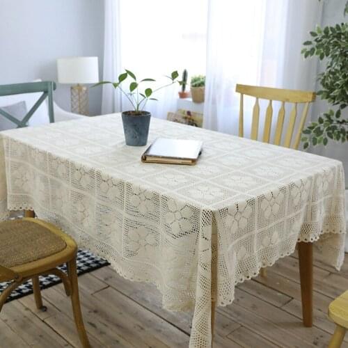 Table Cloth Rectangular White Lace Weddings and Events Modern Linen Tablecloth with Embroidery Kitchen Ornaments Household Items