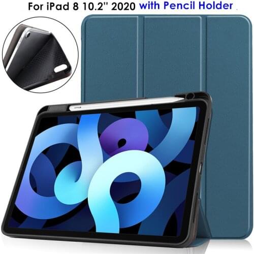 For iPad 8th Generation Case with Pencil Holder TPU Leather Smart Cover Funda For iPad 8th Generation 10 2 2020 2019 Case Cover
