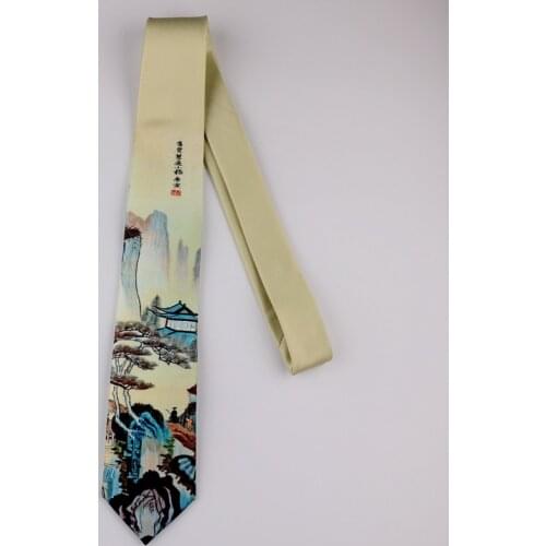 As a gift fashionChinese landscape painting creative yellow pattern black tie for party Groom tie bag packing 1pc KSN14