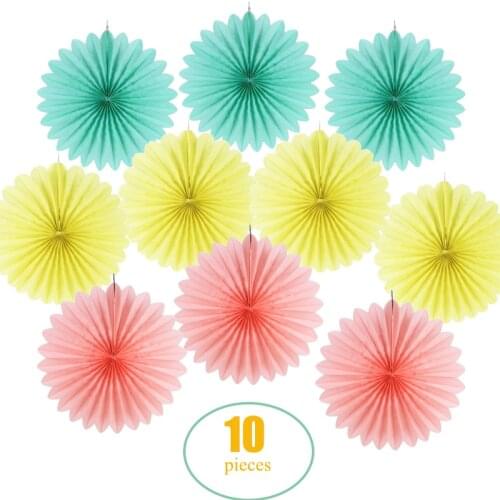 10 Pcs Per Set Tissue Paper Fan (14inch) Flower Mint Green Pink Lemon Assorted Colors Round Fan Wedding Backdrop Hanging Decor