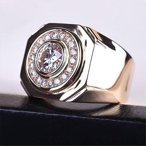 Vintage Male White Zircon Stone Ring Charm Gold Color Open Engagement Ring Dainty Round Crystal Big Wedding Rings For Men