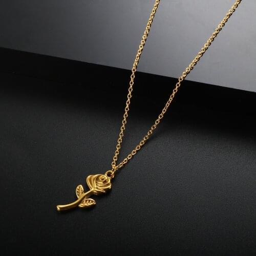 ZMFashion Casting Rose Flower Pendant Vintage Men Womens Necklace Stainless Steel Retro Clavicle Chain Aesthetic Jewelry GIfts