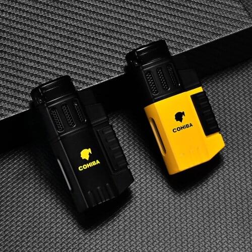 COHIBA Cigar Lighter 4 Torch Jet Flame Refillable Gas Portable Smoking Tool Accessories Gift Box