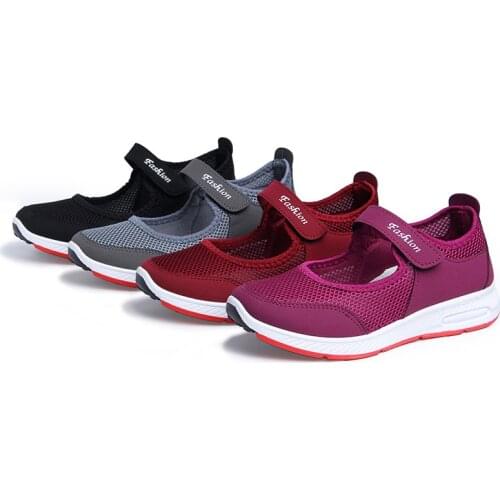 2021 New Women Casual Hollow Out Mesh Flat Shoes Casual Spring Autumn Platform Hook Loop Knit Ladies Leisure Footwear