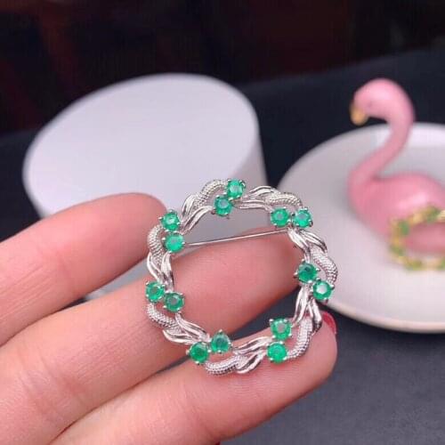 Grace round Branches natural green emerald brooch Pendant natural gemstone pendant Two uses S925 silver girl lady party jewelry