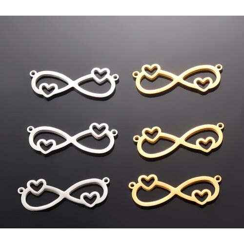 10pcs/lot 30mm*10mm Infinity Symbol Heart Connector Charm Stainless Steel Jewery DIY Hand Making for Necklace Bracelet