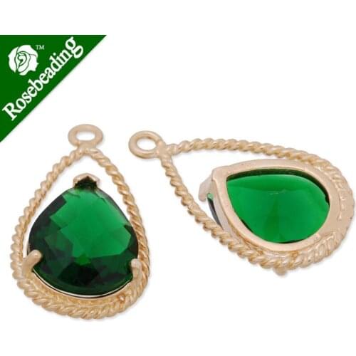 11.5x20mm matt gold plated framed glass,Faceted glass,emerald,connectors,gemstone bezel,Sold 5pcs/lot-C4158