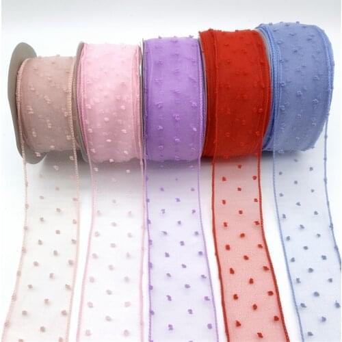 3yards/Lot 50mm Lace Ribbon Velvet Dots Organza Ribbon For Bow Wedding Christmas Decoration DIY Apparel Sewing Fabric