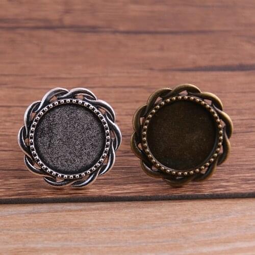 4pcs Antique Silver color Bronze Plated Adjustable Ring Settings Blank/Base,Fit 18mm Glass Cabochons,Ring Bezels P6480