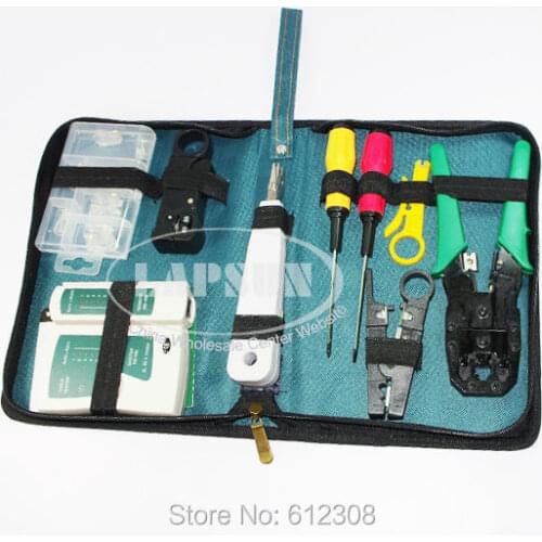 9 in 1 RJ45 RJ11 RJ12 CAT5 LAN Network Tool Kit Set Bag Cable Tester Connector Crimp Crimper Plug Pliers Screwdriver New