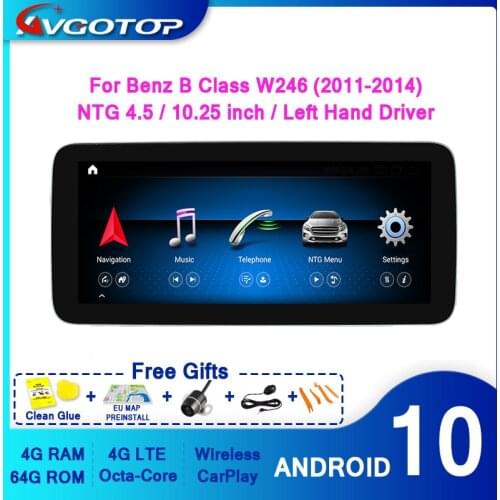 AVGOTOP Android 10 GPS Car Radio DVD Player for MERCEDES-BENZ B-class W246 B180 B200 B220 B250 B260 2013-2014 NTG4.5