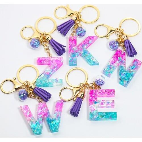 Creative Acrylic Keychain 26 Initials Letter Sequins Key Chain Keyrings Car Bag Pendant Charms Party Gift Accessories