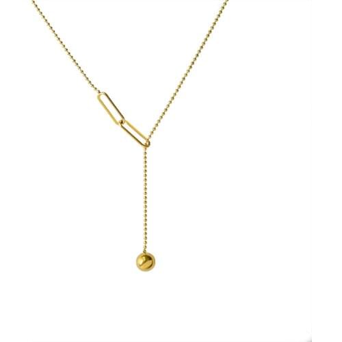 Minimalist Gold Plated Stainless Steel Simple Small Ball Pendant Paperclip Chain Adjustable Beaded Y Lariat Necklace For Women