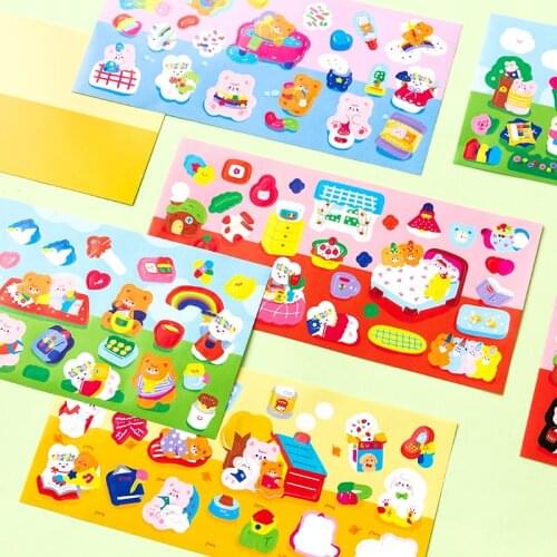 1PC Milk Rabbit Hamburg Bear Stickers For Scrapbooking DIY Luggage Journal Cell Phone Animals Cartoon Decorative Material Paper