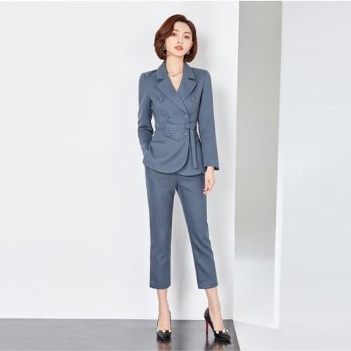 Business Suits,Women Civility Formal Pant Suits With Belts,2018 New,Office Lady Suit Set,Korean Version Formal Clothes,F11