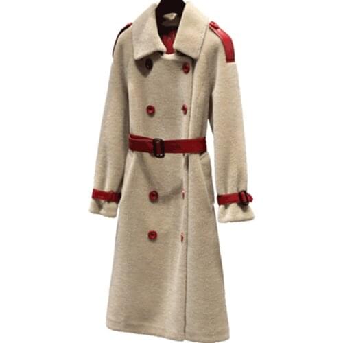 Denny&Dora Womens Faux Fur Coat Sheepskin Shearling Jacket Winter Long Trench Women Overcoat Luxury Thicken Warm Coat