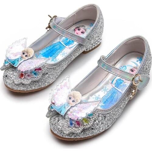 Disney Hot Frozen Elsa And Anna Girls Sandals With Glitter Bow Disney Princess Elsa Party Shoes Kids Dress Shoes