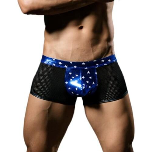 Men Bronzing Boxer Shorts Sexy Mesh Patchwork Underwears New Male Trunks Dance Boxer Shiny Sheath Lingerie Shorts