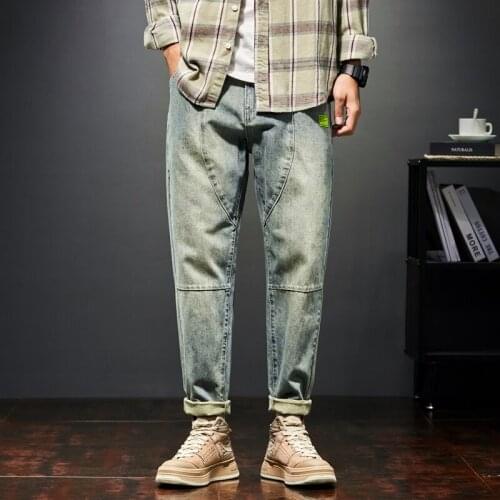 Jeans Men Loose Fit Retro Blue Dark Blue 2021 Autumn and Winter Wide Leg Pants Denim Trousers Mens Clothing Baggy Pants