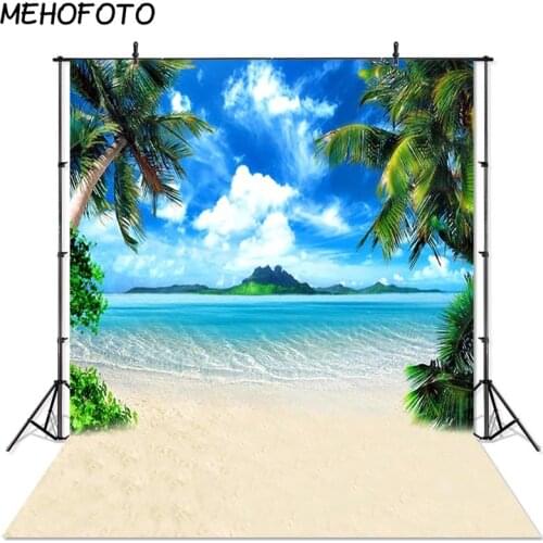 MEHOFOTO Beach Photography Backdrop Summer Sandy Beach Blue Sky White Clouds Photo Background for Photo Studio Photobooth Props