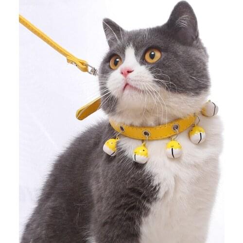 Artificial Leather Traction Rope Cat Collars Leads Pets Kittens Bell Stuff Pet Costume for Cats and Cats Leash Belt Harness the