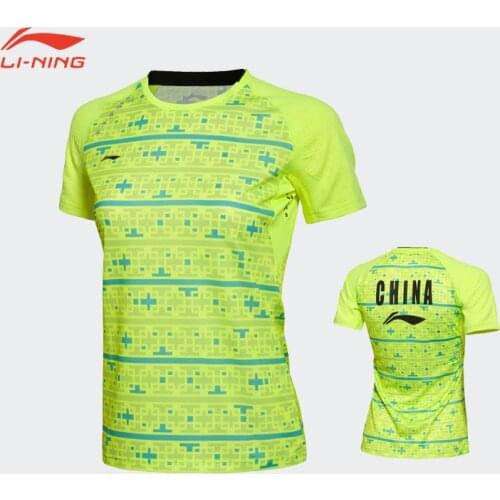 Li-Ning Women Short Sleeve Badminton Quick Drying Breathable All England Match Sportswear lining Team Summer Tops