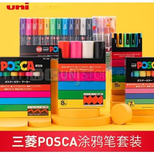 Uni PC-1M/3M/5M POSCA POP Art Marker Pens Water-Based 8/12/15 Colors Set