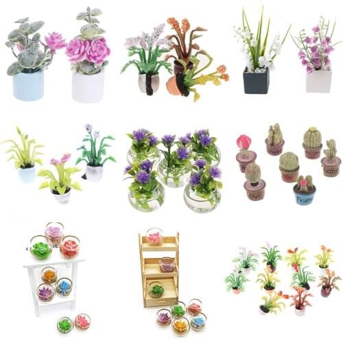 Mini Tree Potted Doll House Flowers Wall Decoration Flower Miniature Bonsai Garden Balcony Potted Plants Doll House Furniture