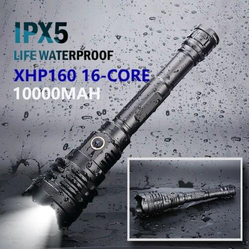 1000000LM Xlamp XHP160 16 Core Powerful LED Flashlight 10000mAH Usb Rechargeable Tactial Flashlight IPX5 Waterproof as Powerbank