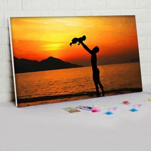 Family beach sun set lover DIY digital paint by numbers oil paintings framed hand painted wall art canvas home decoration