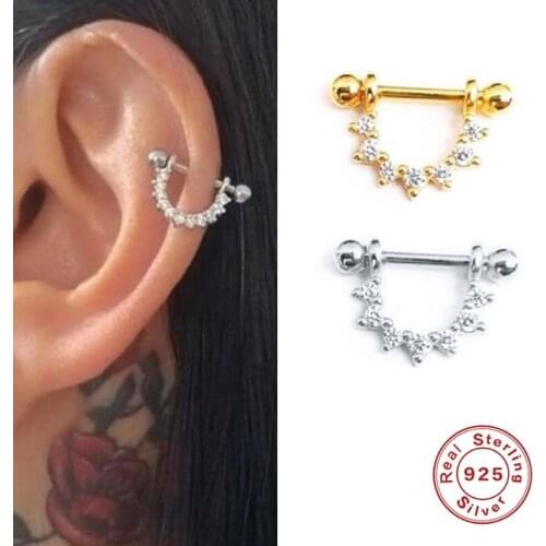 NEW 7mm U Type Zircon Earrings Gold Silver Jewelry For Women Girl Pendientes Plata Brincos Button with S925 Earrings kolczyki