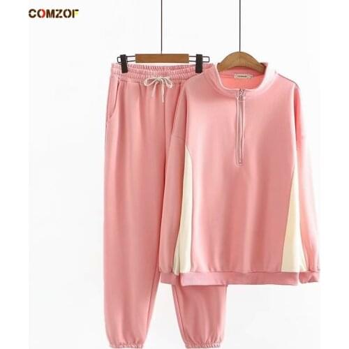 Autumn Women Two Piece Set Zipper Hoodie+Pants Patchwork Tracksuits Plus Size Sweatpants Suits Clothing Ensemble Femme 4XL