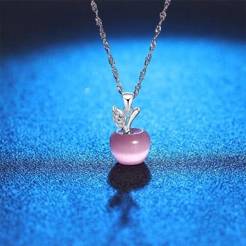 Apple Natural Stone Pendant Crystal Necklace Silver Plated Quartz Bead Necklaces Fashion Jewelry for Female Women Gift