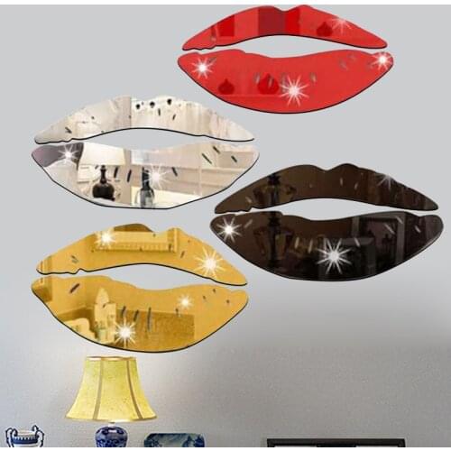 Kiss Lip Mirror Sticker Lips Crystal Acrylic 3D Stickers Decor Sexy Girl Red Lip Decals for Home Decor Wall Decoration Mirror