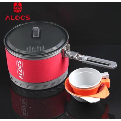 Alocs 1-2 Person Portable Windproof Fast-Heating Outdoor Picnic Hiking Camping Cookware Utensils Pot with Bowl Cup