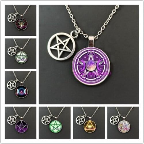 Handmade esoteric five-pointed star pendant glass necklace mysterious astrology witch necklace men and women accessories