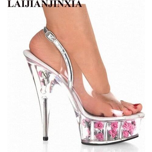 LAIJIANJINXIA 15CM High Heels Party Transparent Platform Romantic Sexy Slippers Dancing Shoes Open Toe Women Pole Dance Shoes