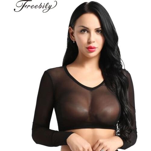 Mesh See Through Sheer Fashion T-shirt Women Long Sleeve Crop Tops Clothes Shirts 2019 Brand Feminino V-neck Clothing Tee Shirt