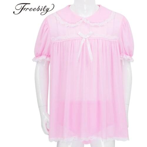 Men Adults Sissy Babydoll Chiffon Lingerie Frilly Dress with Ruffled Underwear Panties Nightwear Gay Crossdress Underwear