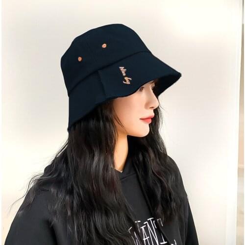Red letter embroidery early spring summer pot hat Han version fashion show face small sun shade blue fisherman Free Shipping