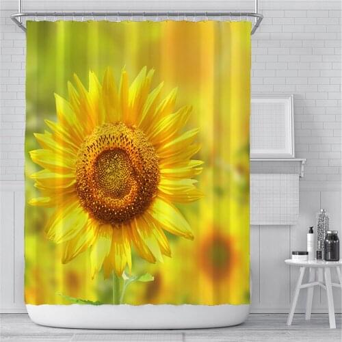 Sunflower Shower Curtain Watercolor Deer Skull Flowers Waterproof Fabric Bathroom Curtains for Bathtub Home Decor Doormat