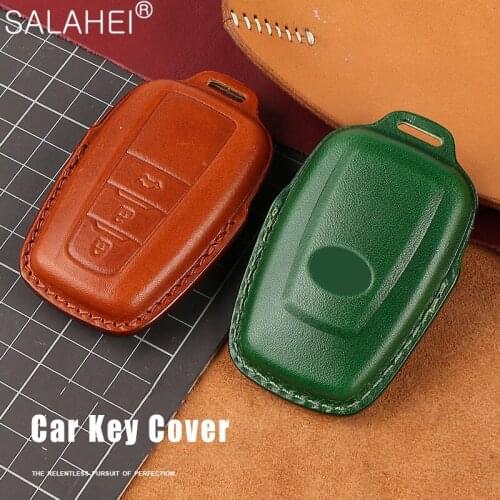 Top Layer Leather Car Key Cover Case For Toyota Camry Corolla C-HR CHR Prado 2018 2 3 Button Auto Key Shell Keychain Accessories
