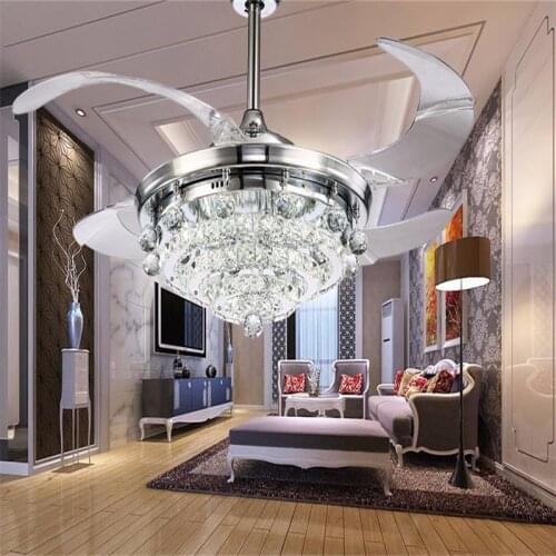 Retractable Blades Crystal ceiling Fan with Led light