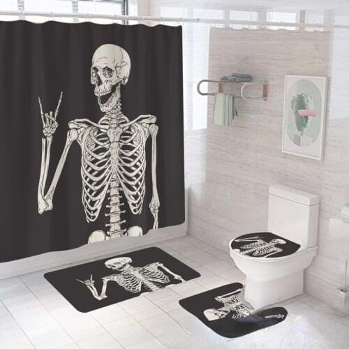 Digital Printed Halloween Bathroom Curtains Set Black Skull Shower Curtain gothic Toilet Cover Mat Home Decor Non Slip Rug Sets