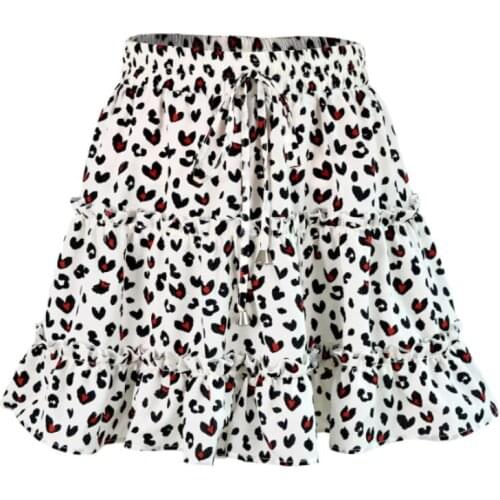 2021 Summer Autumn European Womens High Waist Ruffle Floral Skirt Printed Beach A-line Skirt Girls Leopard Print
