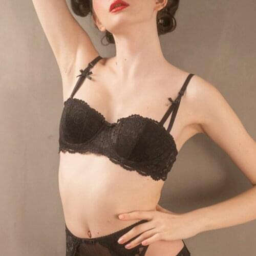 Floral Lace Women Bra Half-Cup Underwire Sexy Lingerie Push Up Bow Female Underwear Thin Padded Brassiere Tops Size 30-42